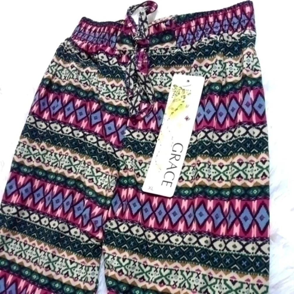 🛍Grace Multi-Print Elastic Waist Pants- Size XL